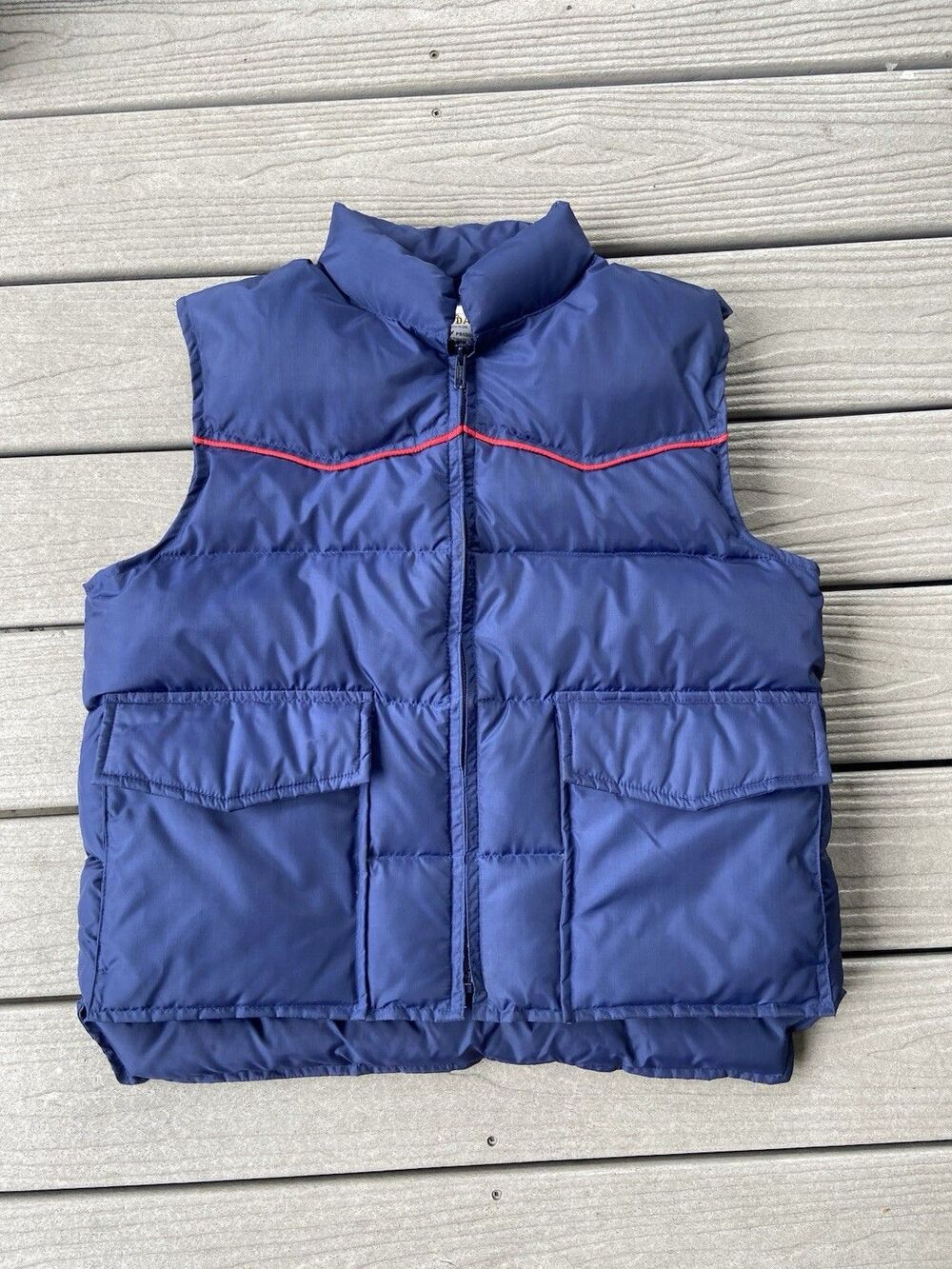 Vintage Ski Daddle Mens Large Down Puffer Vest Blue Red Trim 80s Ski Pack-In
